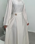 Alya Cream Summer Modest Dress with Tie Back and Gold Buckle
