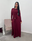 Alayna Wine Soft Gold Buckle Modest Dress