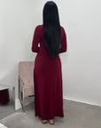 Alayna Wine Soft Gold Buckle Modest Dress