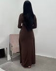 Alayna Chocolate Soft Gold Buckle Modest Dress