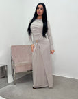 Alayna Mocha Soft Gold Buckle Modest Dress