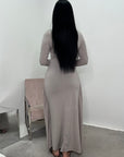 Alayna Mocha Soft Gold Buckle Modest Dress