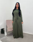 Alayna Khaki Soft Gold Buckle Modest Dress
