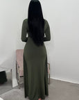 Alayna Khaki Soft Gold Buckle Modest Dress