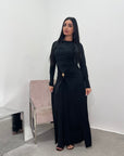Alayna Black Soft Gold Buckle Modest Dress