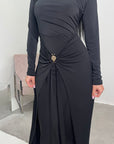 Alayna Black Soft Gold Buckle Modest Dress