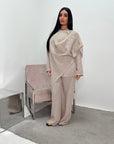 Daliah Beige Linen Gold Buckle Co-Ord Set