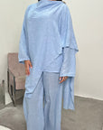 Daliah Sky Blue Linen Gold Buckle Co-Ord Set