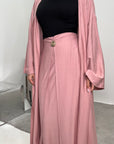 Nia Pink Linen Gold Buckle Skirt and Open Jacket Summer Set