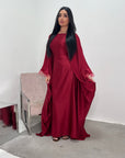 Haniya Wine Fur Trim Kaftan Dress
