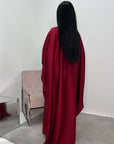 Haniya Wine Fur Trim Kaftan Dress