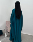 Haniya Teal Fur Trim Kaftan Dress