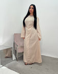 Nyla Beige Linen Twist Modest Dress With Front Knot