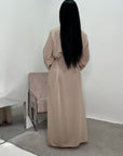 Nyla Beige Linen Twist Modest Dress With Front Knot