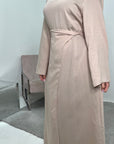 Nyla Beige Linen Twist Modest Dress With Front Knot