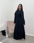 Nyla Black Linen Twist Modest Dress With Front Knot