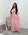 Nyla Pink Linen Twist Modest Dress With Front Knot