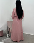 Nyla Pink Linen Twist Modest Dress With Front Knot