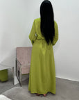 Nyla Lime Green Linen Twist Modest Dress With Front Knot