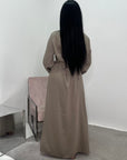 Nyla Mocha Linen Twist Modest Dress With Front Knot