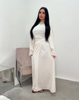 Nyla Cream Linen Twist Modest Dress With Front Knot