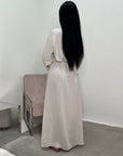 Nyla Cream Linen Twist Modest Dress With Front Knot