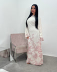 Sobia Pink Linen Floral Printed Tie Back Modest Dress