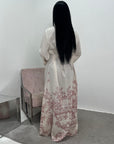 Sobia Pink Linen Floral Printed Tie Back Modest Dress