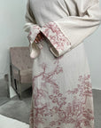 Sobia Pink Linen Floral Printed Tie Back Modest Dress