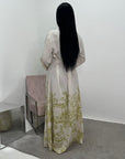 Sobia Lime Green Linen Floral Printed Tie Back Modest Dress