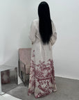 Sobia Wine Linen Floral Printed Tie Back Modest Dress