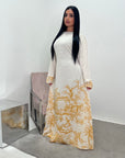 Sobia Yellow Linen Floral Printed Tie Back Modest Dress