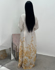 Sobia Yellow Linen Floral Printed Tie Back Modest Dress