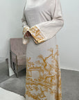 Sobia Yellow Linen Floral Printed Tie Back Modest Dress