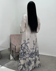 Sobia Navy Linen Floral Printed Tie Back Modest Dress
