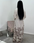 Sobia Chocolate Linen Floral Printed Tie Back Modest Dress