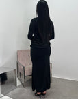 Zaria Black Modest Elegant Satin Waist Detail Dress