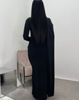 Dilay Black Modest Drape Detail Gold Buckle Dress