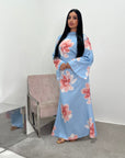 Falon Sky Blue Linen Modest Summer Floral Dress