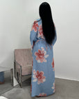 Falon Sky Blue Linen Modest Summer Floral Dress