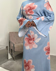 Falon Sky Blue Linen Modest Summer Floral Dress