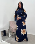 Falon Navy Linen Modest Summer Floral Dress