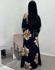 Falon Navy Linen Modest Summer Floral Dress