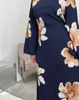 Falon Navy Linen Modest Summer Floral Dress