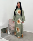 Falon Khaki Linen Modest Summer Floral Dress