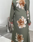 Falon Khaki Linen Modest Summer Floral Dress