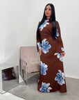 Falon Chocolate Linen Modest Summer Floral Dress