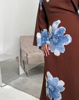 Falon Chocolate Linen Modest Summer Floral Dress
