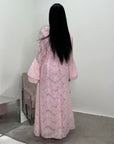 Naira Pink Modest Lined Summer V Neck Flare Sleeve Tie Back Dress