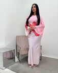 Zainab Pink Satin Floral Print Tie Back Modest Dress